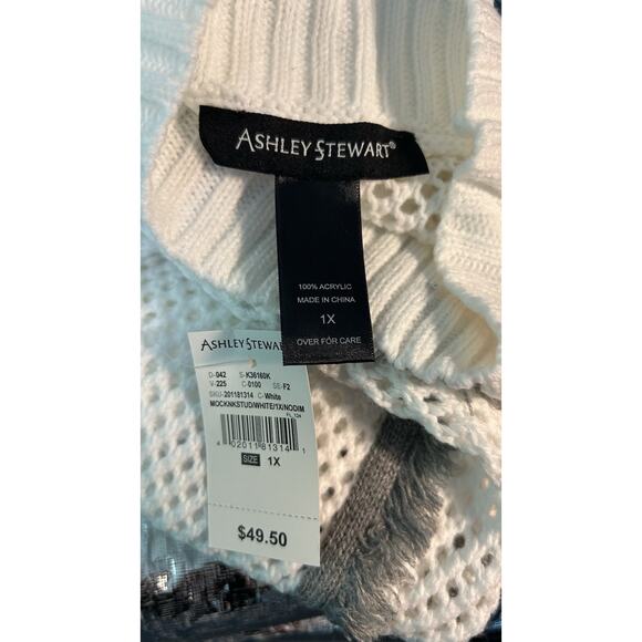 Ashley Stewart NWT Sweater Open Knit Silver Beads Fringe 1X Boho Feminine Causal - Picture 7 of 9